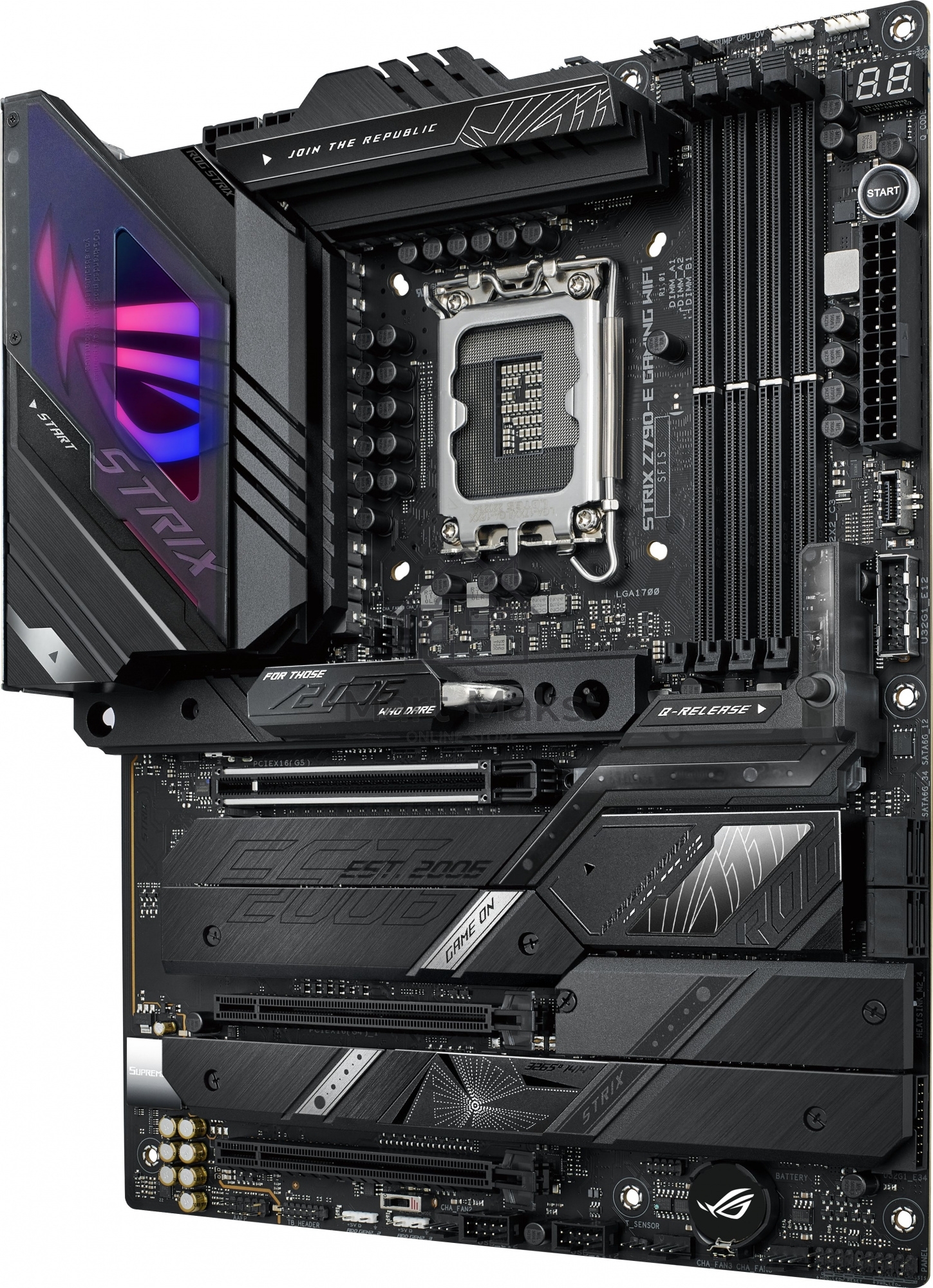Материнская плата ASUS ROG STRIX Z790-E GAMING WIFI, LGA 1700, Intel Z790, 4xDDR5, 4xSATA, 5xM.2, 1xPCIe 5.0 x16, 2xPCIe 4.0 x4, 1xHDMI, 1xDP, 1x 2.5Gb LAN, 6xUSB-A 3.2 Gen 2, 4xUSB-A 3.2 Gen 1, 5x3.5 мм, 7.1, Standard-ATX