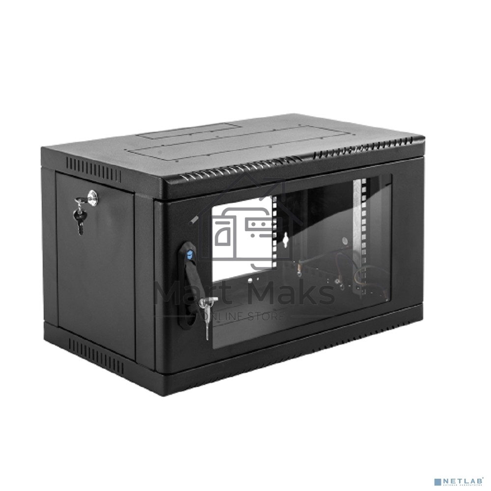Шкаф коммутационный ЦМО (ШРН-6.650-9005) настенный 6U 600x650мм пер.дв.стекл 200кг черный 600мм 180град.