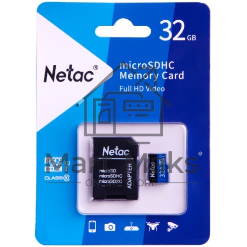 Флеш карта microSDHC 32GB Netac P500 <NT02P500STN-032G-R> (с SD адаптером) 80MB/s