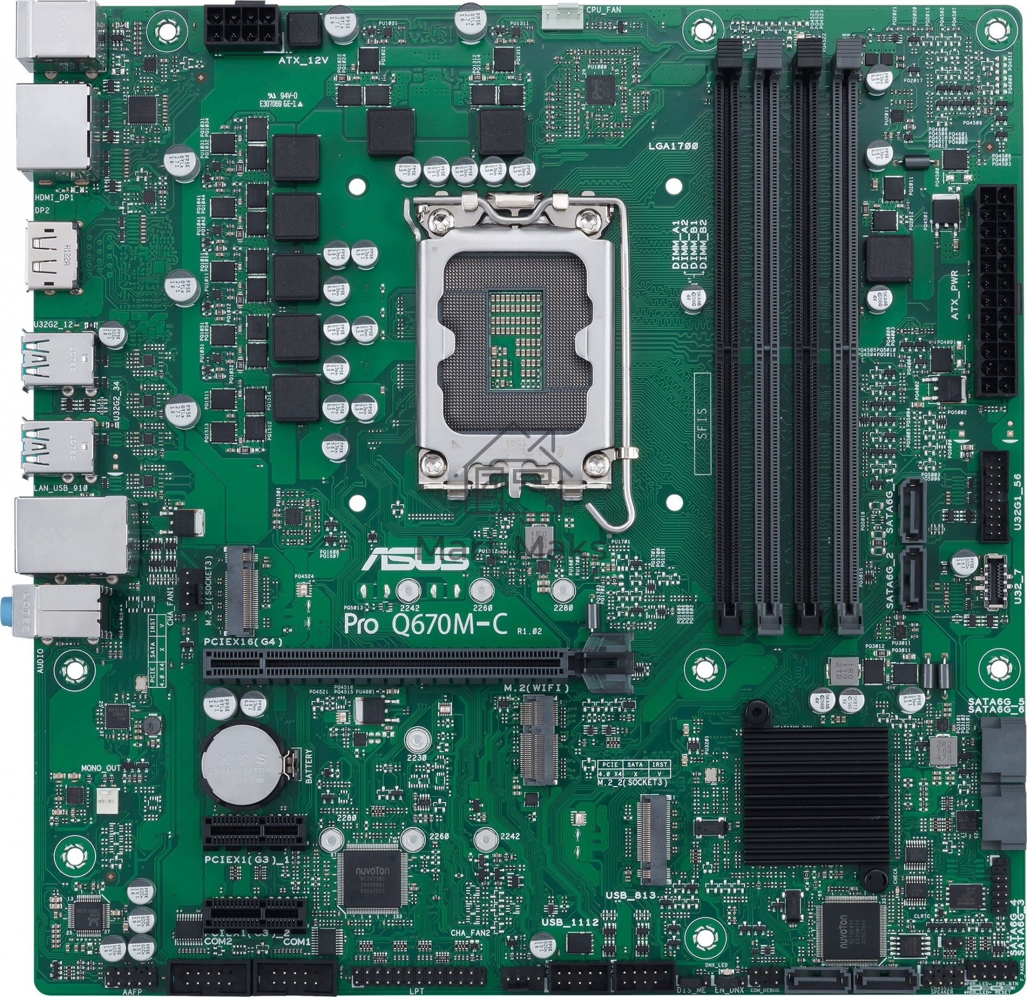 Материнская плата ASUS Pro Q670M-C-CSM, LGA 1700, Intel Q670, 4xDDR5, 6xSATA, 2xM.2, 1xPCIe 4.0 x16, 1xHDMI, 2xDP, 1x1Gb LAN, 4xUSB-A 3.2 Gen 2, 3x3.5 мм, 7.1, mATX