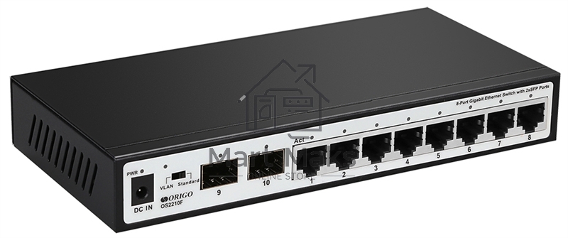 Неуправляемый коммутатор ORIGO Unmanaged Switch 8x1000Base-T, 2x1000Base-X SFP, metal case