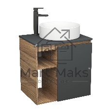 Тумба Bau Dream Blackwood 60 правая, графит, раковина BAU Dream круглая D41, смеситель для раковины высокий Hotel Black, черный