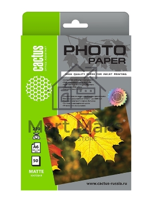 Фотобумага Cactus CS-MA623050 A6/230г/м2/50л./белый матовое для струйной печати