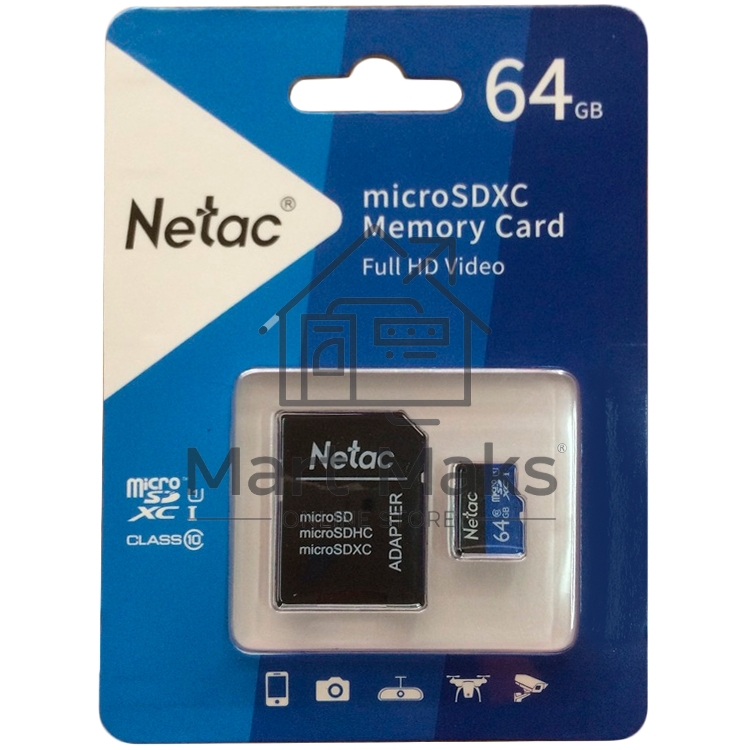 Флеш карта microSDHC 64GB Netac P500 <NT02P500STN-064G-R> (с SD адаптером) 80MB/s