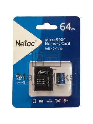 Флеш карта microSDHC 64Gb Netac P500 <NT02P500STN-064G-R> (с SD адаптером) 80Mb/s