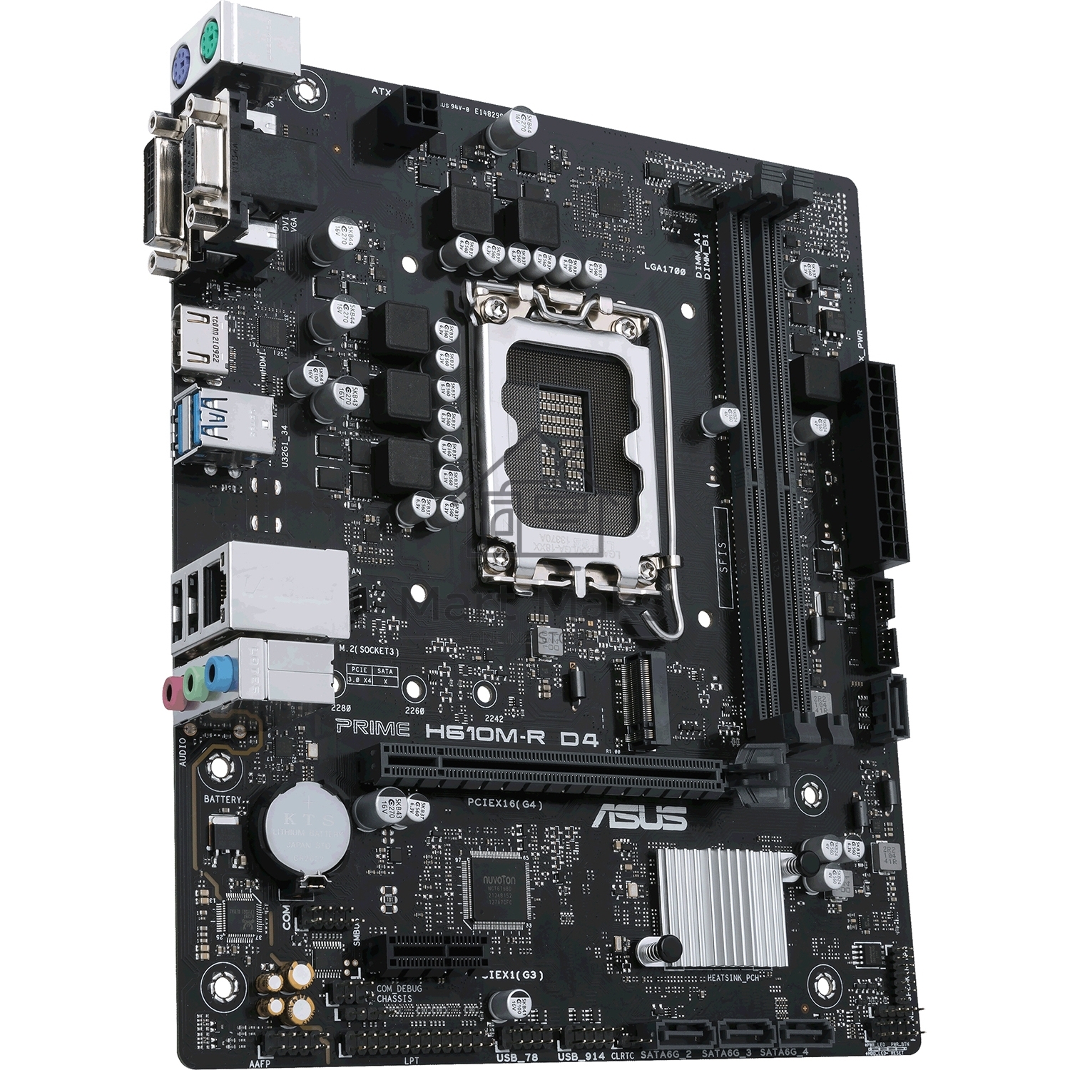 Материнская плата ASUS PRIME H610M-R D4-SI, LGA 1700, Intel H610, 2xDDR4, 4xSATA, 1xM.2 PCIe 3.0 x4, 1xPCIe 4.0 x16, 1xPCIe x1, 1xHDMI, 1xDVI, 1xVGA, 2xUSB-A 2.0, 2xUSB-A 3.2 Gen 1, 1x 1Gb LAN, 3x3.5 мм, 7.1, mATX