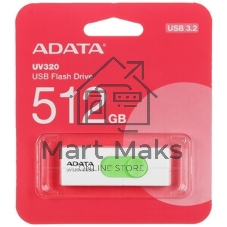Флешка USB ADATA UV320 (AUV320-512G-RWHGN), 512Gb, USB 3.2 Gen1, R/W 100/30, белый/зеленый