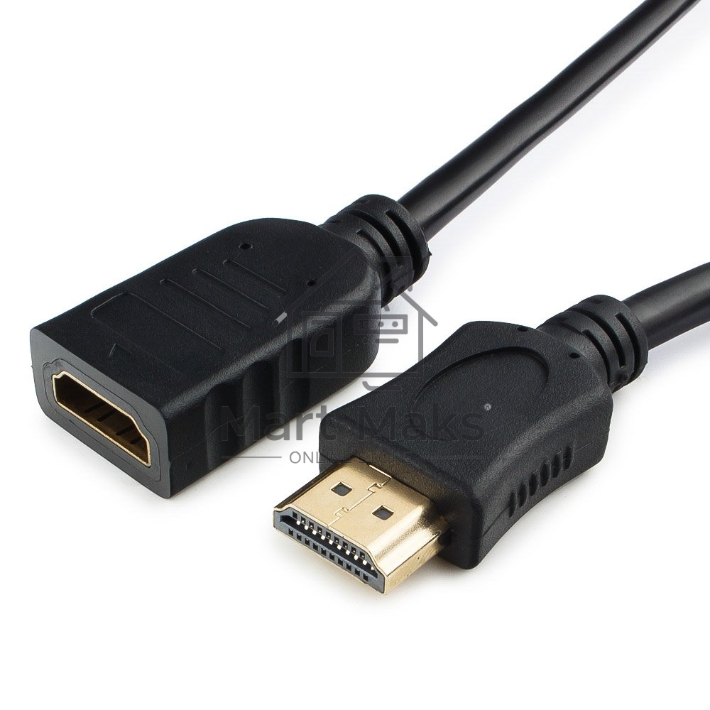 Кабель-удлинитель HDMI Cablexpert CC-HDMI4X-0.5M, 19M/19F, v2.0, позол.разъемы, экран, 0.5м, черный, пакет