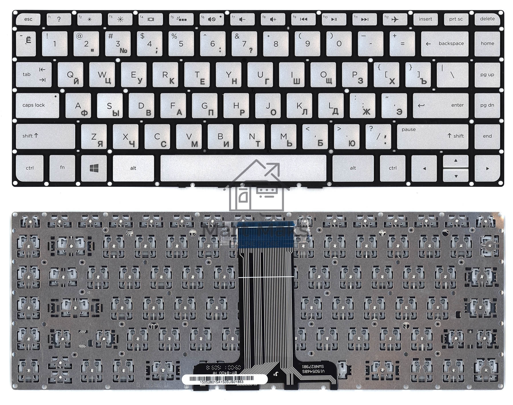 Клавиатура для ноутбука HP 14-AB 14-AL серебристая с подсветкой