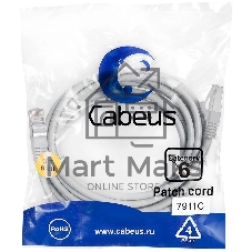 Патч-корд Cabeus PC-FTP-RJ45-Cat.6-3m-LSZH FTP, cat. 6, F/UTP экранированный, LSZH, 3 м, серый