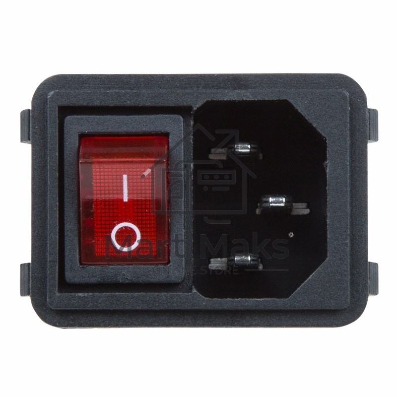 Выключатель клавишный Rexant 250V 10А (4с) ON-OFF красный с подсветкой и штекером C14 3PIN