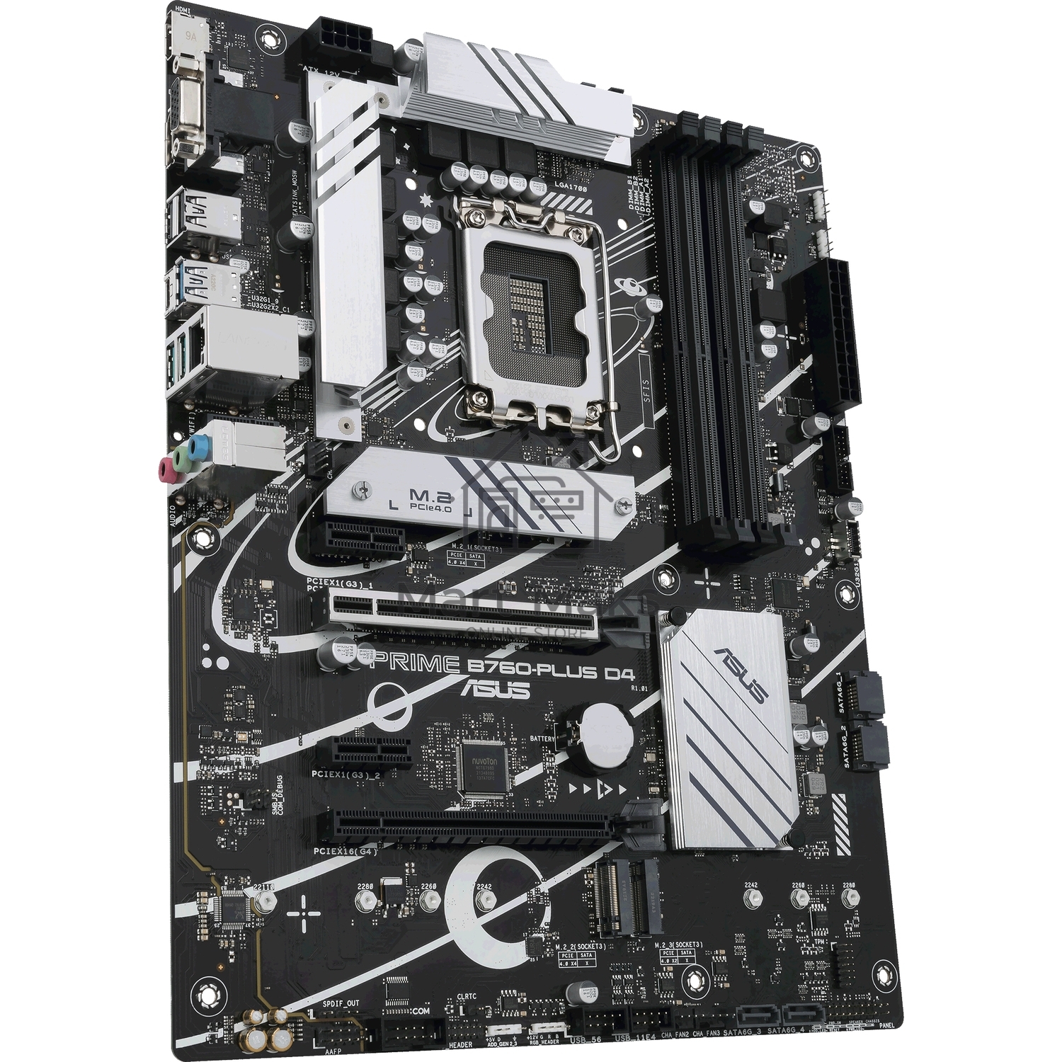 Материнская плата ASUS PRIME B760-PLUS D4, LGA 1700, Intel B760, 4xDDR4, 4xSATA, 3xM.2, 1xPCIe 4.0 x4, 1xPCIe 5.0 x16, 1xHDMI, 1xDP, 1xVGA, 1x 2.5Gb LAN, 1xUSB 3.2 Gen 2, 2xUSB-A 3.2 Gen 2, 3x3.5 мм, 7.1, ATX