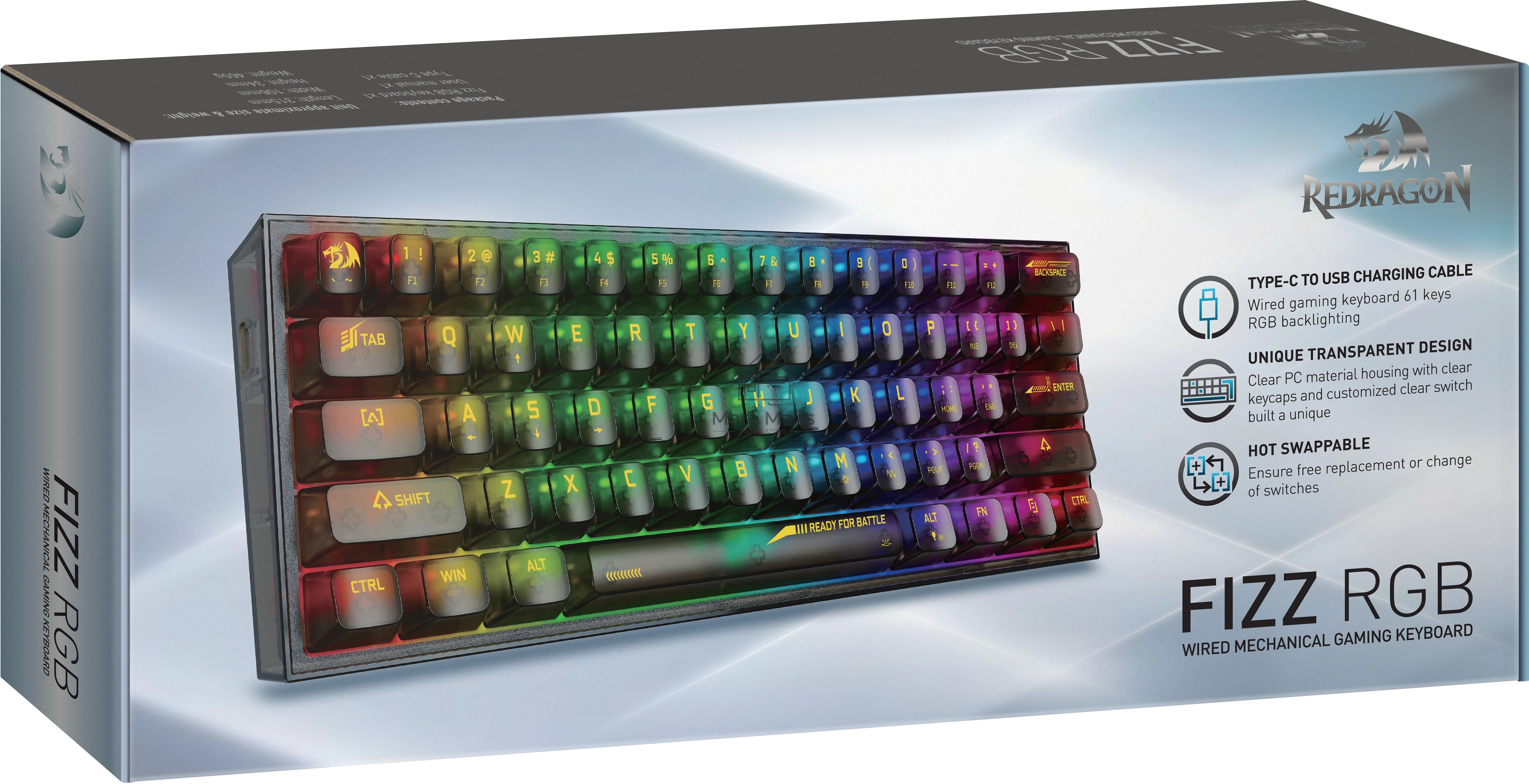 Игровая клавиатура Redragon Fizz прозрачно-черная 71737 (USB, +ICE, 61 кл., RGB подсветка)