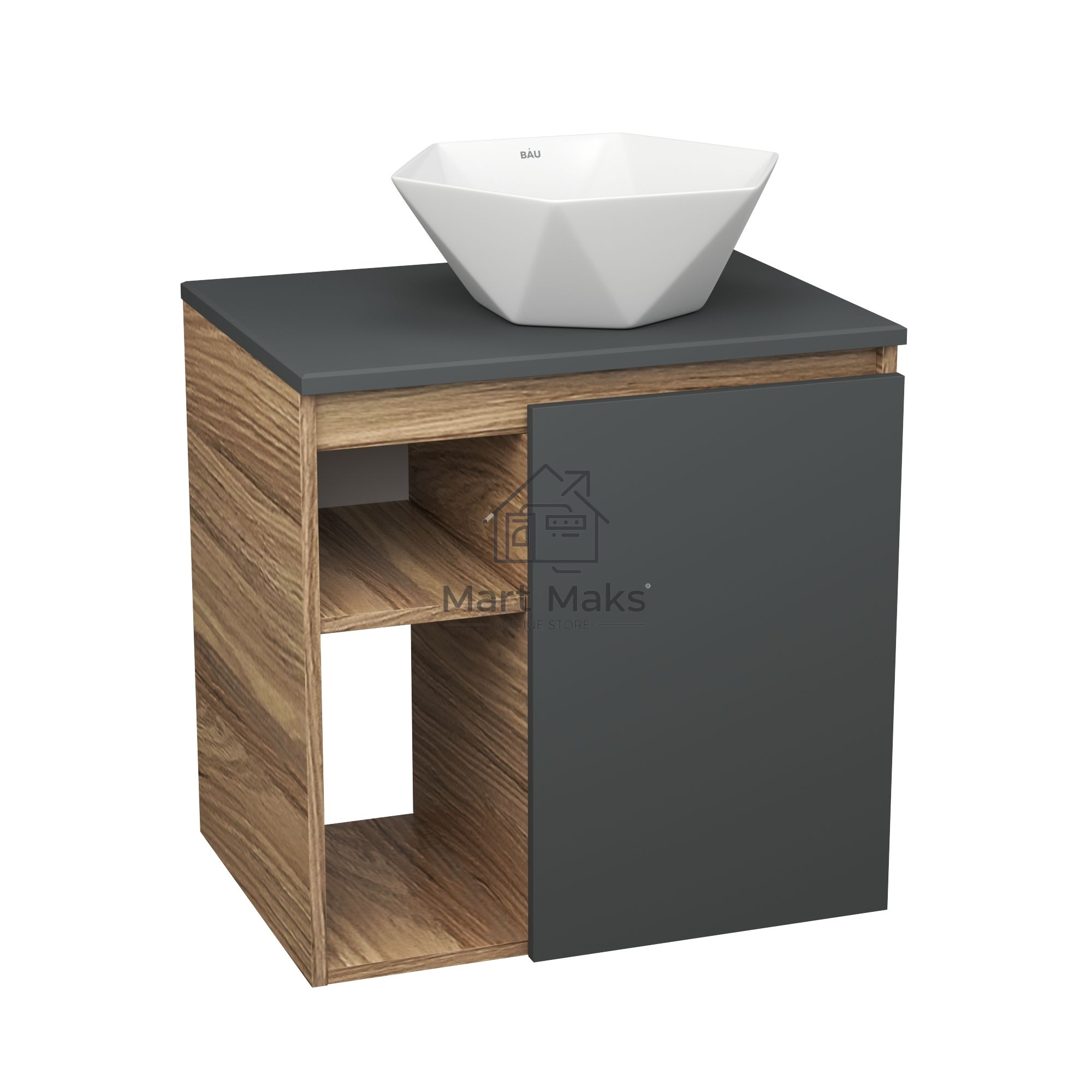 Тумба Bau Dream Blackwood 60 правая, графит, раковина BAU Crystal 40х40