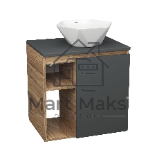 Тумба Bau Dream Blackwood 60 правая, графит, раковина BAU Crystal 40х40