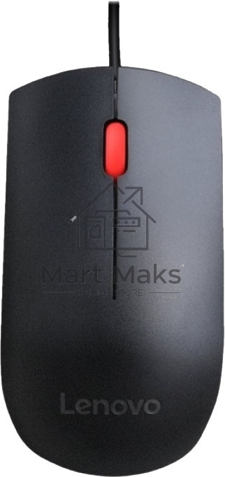 Мышь проводная Lenovo Essential черный, 1600 dpi, USB, кнопки - 3