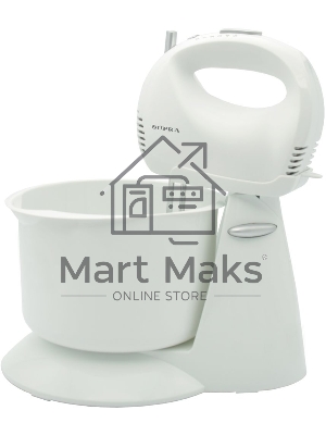 Миксер SUPRA MXS-530 с чашей. 500 Вт. Режим Турбо. 5 скоростей. Две насадки: для взбивания яиц и крема и для замеса тяжелого теста. белый