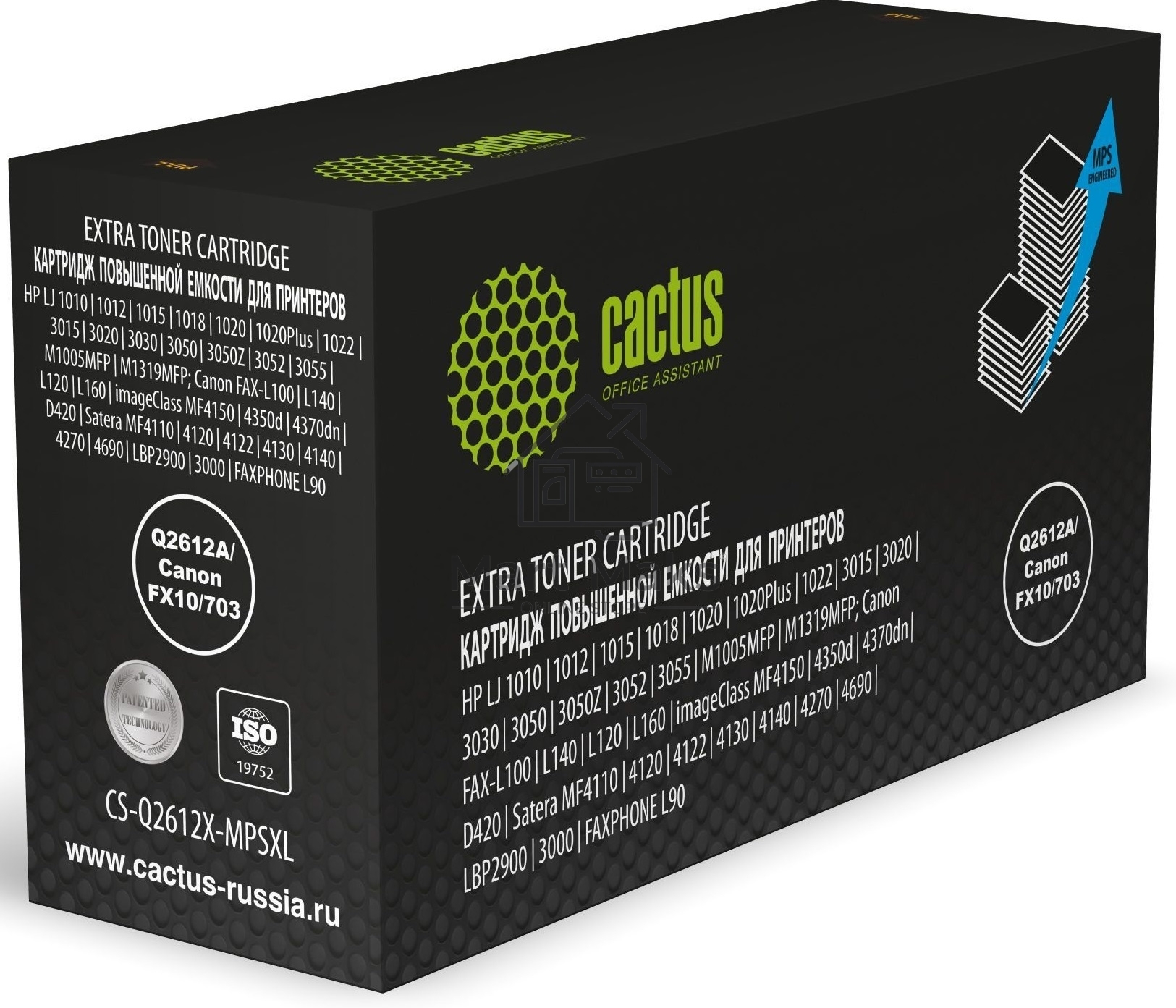 Картридж лазерный Cactus CS-Q2612X-MPSXL Q2612A/Canon FX10/703 черный (8000 стр.) для HP LJ 1010/1012/1015/1018/1020/1020Plus/1022/3015/3020/3030/3050/3050Z/3052/3055/M1005MFP/M1319MFP; Canon FAX-L100/L140/L120/L160/imageClass MF4150/4350d/4370dn/D420/Sat