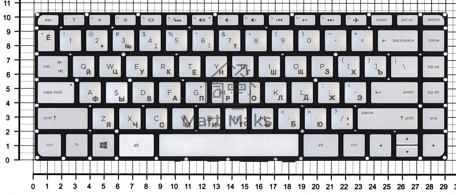 Клавиатура для ноутбука HP 14-AB 14-AL серебристая с подсветкой