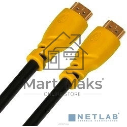 Кабель Greenconnect Кабель 1.5m v1.4 HDMI M/M черный, желтые коннекторы, OD7.3mm, 30/30 AWG, позолоченные контакты, Ethernet 10.2 Гбит/с, 3D, 4K, экран (GCR-HM340-1.5m)