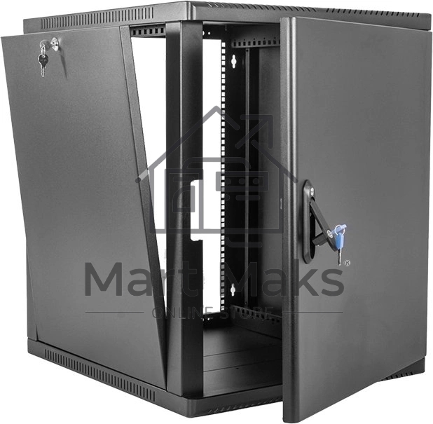 Шкаф коммутационный ЦМО (ШРН-9.350.1-9005) настенный 9U 600x350мм пер.дв.стал.лист 200кг черный 300мм