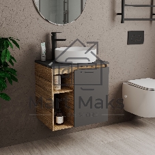 Тумба Bau Dream Blackwood 60 правая, графит, раковина BAU Dream круглая D41, смеситель для раковины высокий Hotel Black, черный