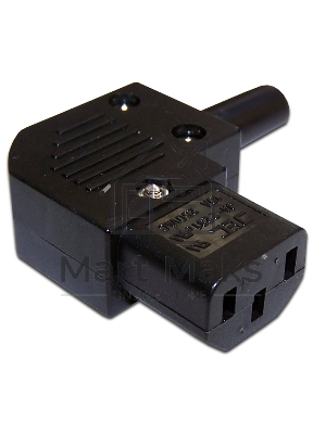 Вилка IEC 60320 C13, 10A, 250V, угловая, разборная, черная