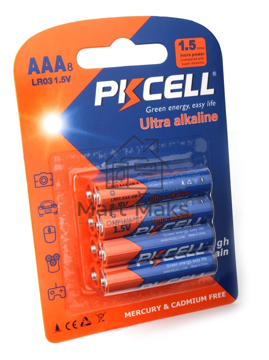 Щелочной/алкалиновый элемент питания PKCELL LR03-8B тип - AAА 8 шт в блистере