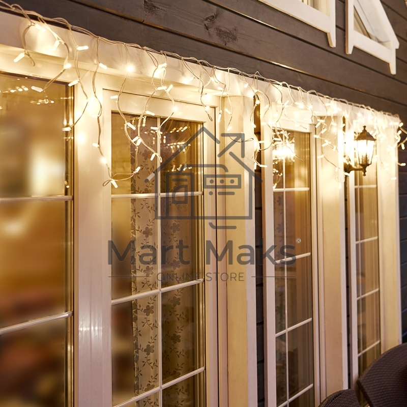 Гирлянда Айсикл (Бахрома) светодиодная 5х0,7 м, с эффектом мерцания, 152 LED, белый провод каучук, теплое белое свечение NEON-NIGHT