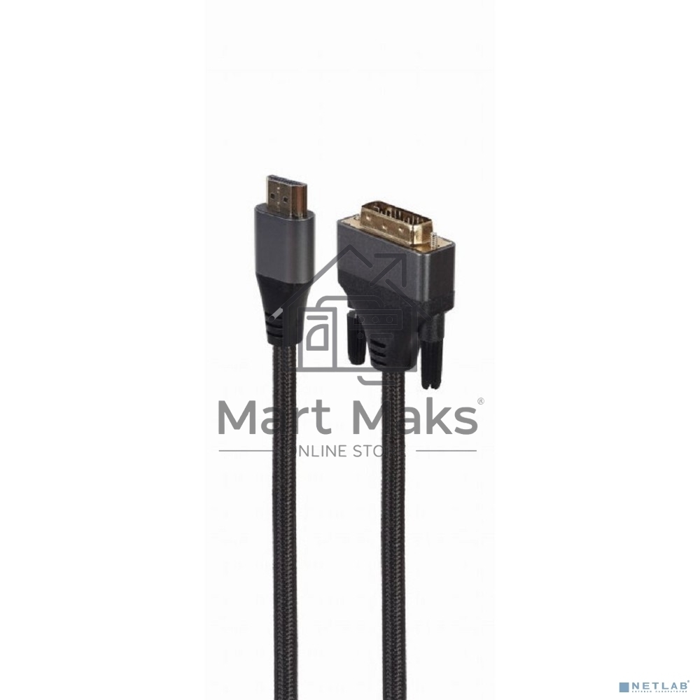 Кабель HDMI-DVI Cablexpert CC-HDMI-DVI-4K-6, 19M/19M, single link, 4K, медь, нейлоновая оплетка, метал.разъемы, 1.8м, черный, коробка
