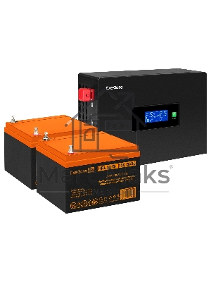 Комплект Источник бесперебойного питания EX295994RUS + батарея 26Aч EX285663RUS 2шт (инвертор, синус, для котла, PF=1, настенный) ExeGate IdealSine SR-1500.LCD.2SH  1500VA/1500W, чистая синусоида, цветной LCD-дисплей, 2*Schuko, крепление настенное, черный