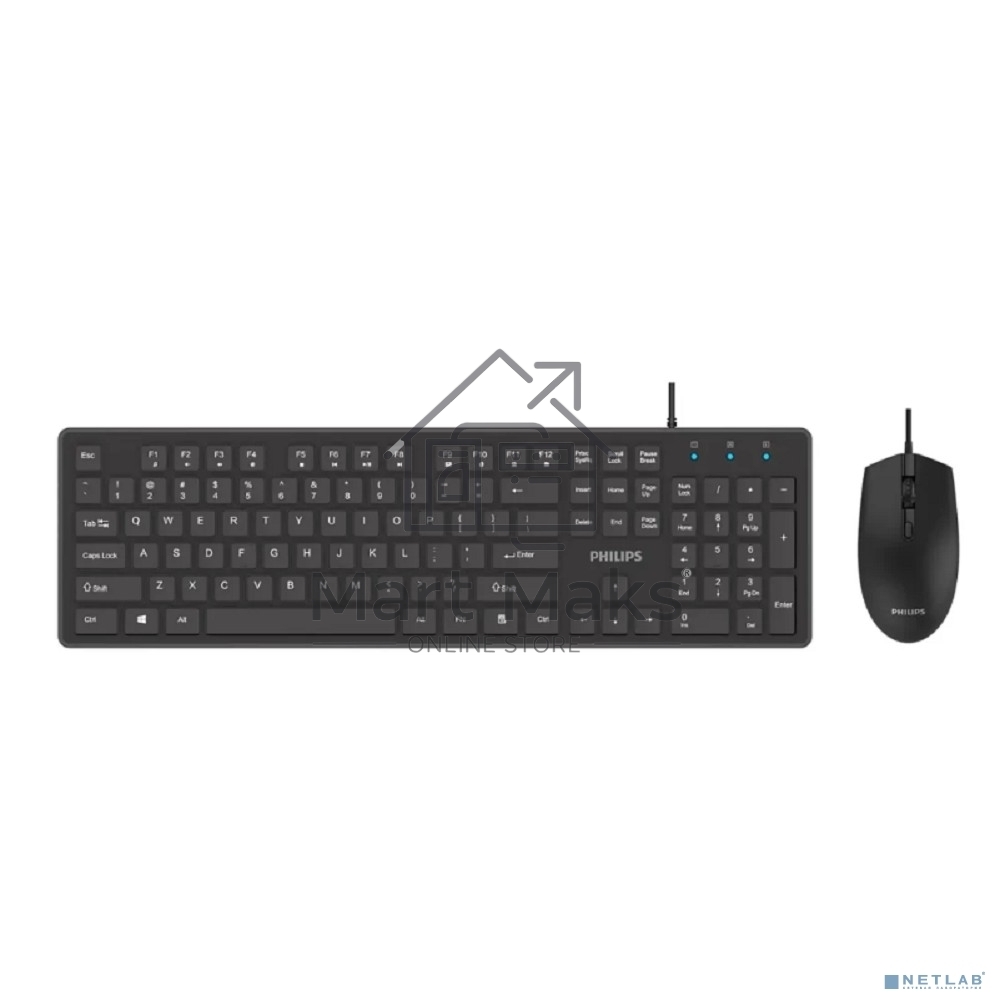 Проводной комплект Philips SPT6264, USB 2.0 104 клав/3 кнопки, 800-2400dpi, русская заводская раскладка, черный