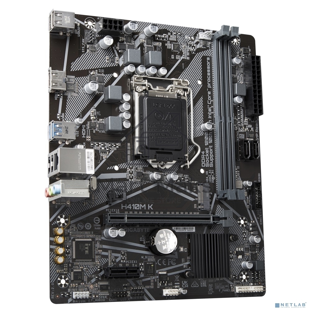 Материнская плата Gigabyte H410M K 2.0, LGA 1200, Intel Q470, 2xDDR4, 2xSATA, 1xM.2, 1xPCIe 3.0 x16, 1xPCIe x1, 1xHDMI, 1x 1Gb LAN, 2xUSB-A 3.2 Gen 1, 4xUSB-A 2.0, 3x3.5 мм, 7.1, mATX
