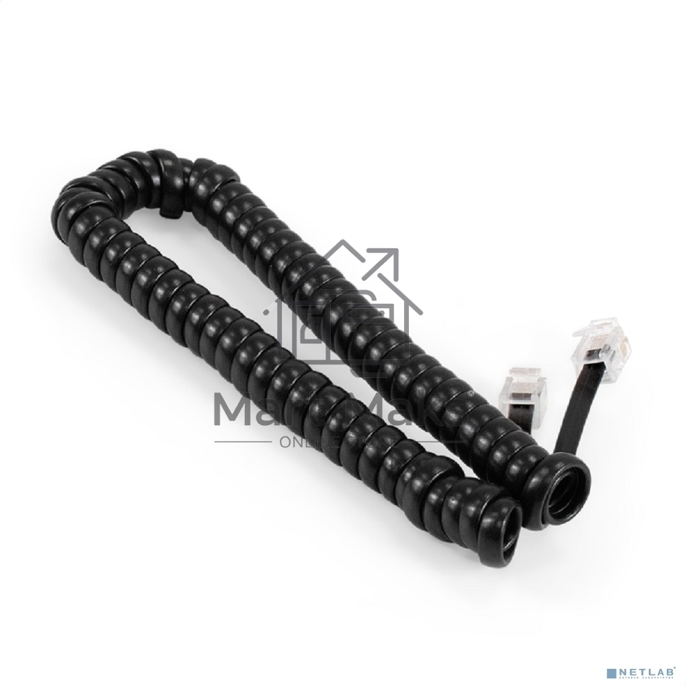 Патч-корд телефонный ExeGate TC4P4C-2M (шнур для телефонной трубки, витой, RJ-10 (4P-4C), 2м, черный)