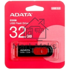 Флешка USB ADATA С008 (AC008-32G-RKD), 32Gb, USB 2.0, R/W 15/5, черный/красный