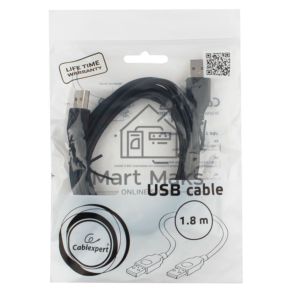 Кабель USB 2.0 Pro Cablexpert CCP-USB2-AMAM-6, AM/AM, 1.8м, экран, черный, пакет