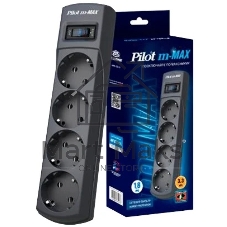 Сетевой фильтр ZIS Pilot m Max 4 розетки (евро с заземлением), 15А/3.3 кВа, автомат, 7 м, черный Surge protector Pilot m Max 4 euro outlets, 15А/3.3кВа, 7m, black