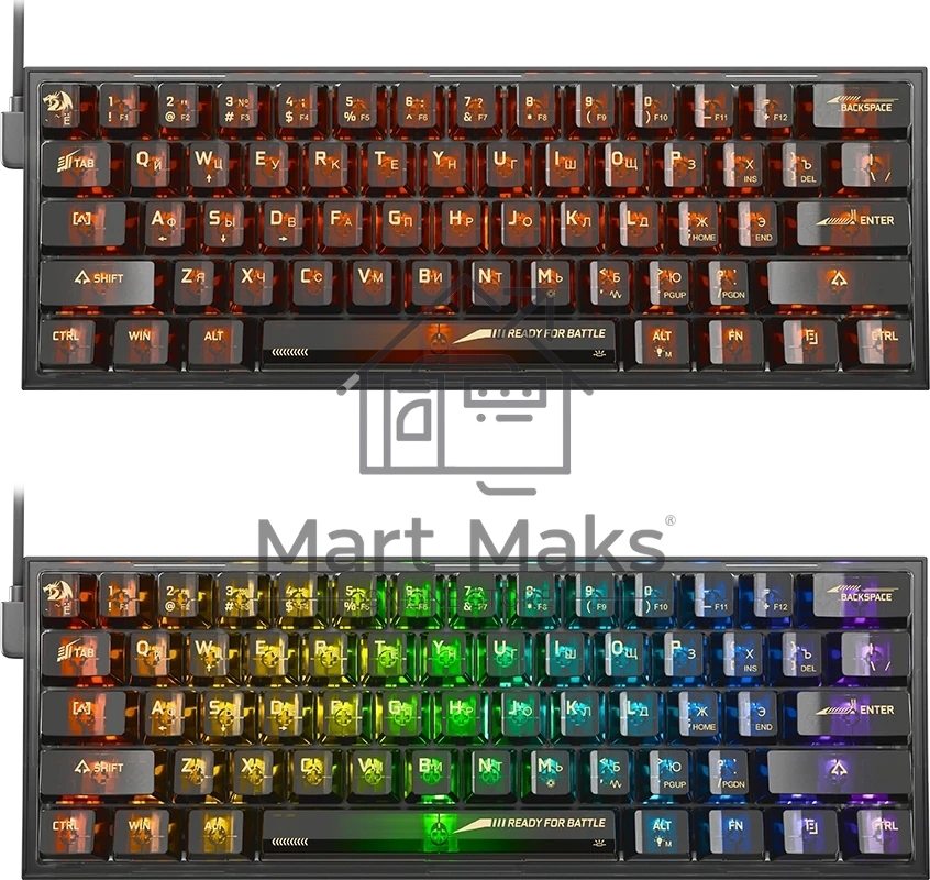Игровая клавиатура Redragon Fizz прозрачно-черная 71737 (USB, +ICE, 61 кл., RGB подсветка)