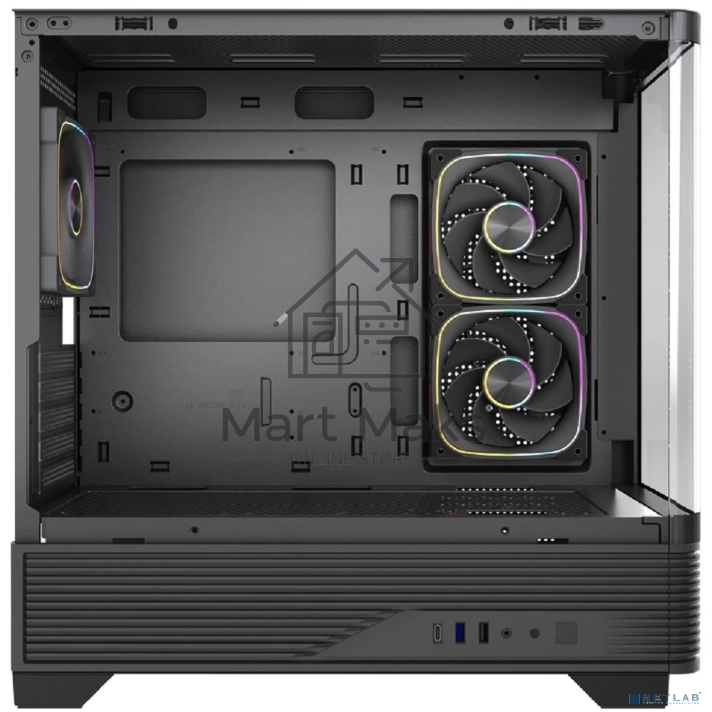 Корпус Powercase Vision Micro M6B, Curved Glass, Type-C, 3x 120mm ARGB PWM Fan, чёрный, mATX (CVMM6B-A3)