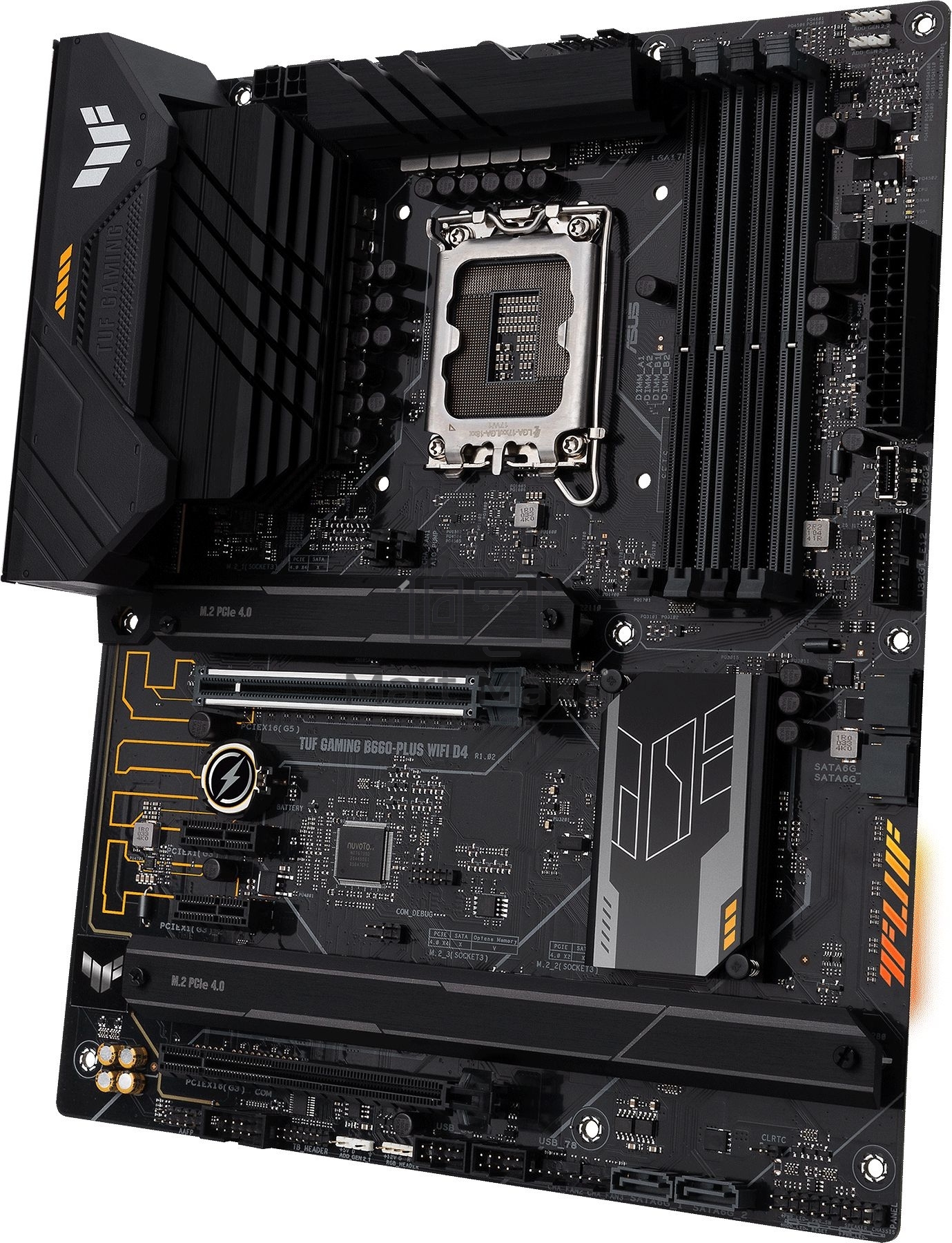 Материнская плата ASUS TUF GAMING B660-PLUS WIFI D4, LGA 1700, Intel B660, 4xDDR4, 4xSATA, 3xM.2, 1xPCI-E 5.0 x16, 1xPCI-E 3.0 x16 (x4), 1xHDMI, 1xDP, 1x 1Gb LAN, 3xUSB-A 3.2 Gen 1, 1xUSB-A 3.2 Gen 2, 2xUSB-A 2.0, 1xUSB-C 3.2 Gen 2x2, 3x3.5 мм, 7.1, ATX