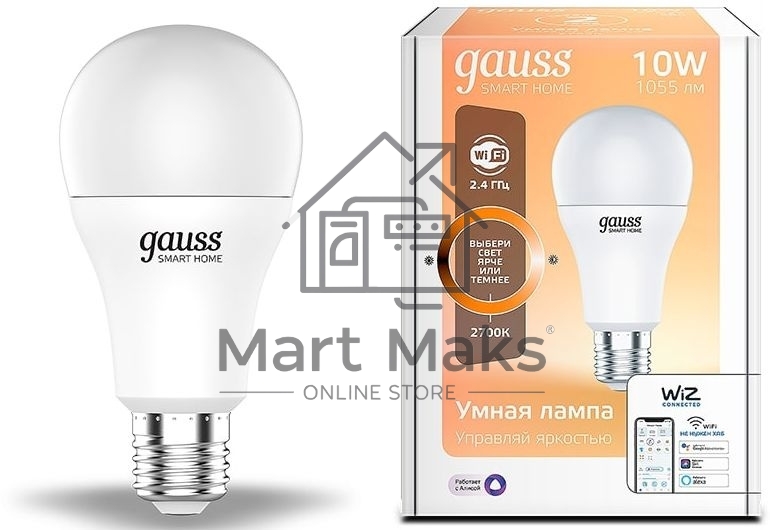 Лампа Светодиодная Gauss Smart Home DIM E27 A60 10 Вт 2700К 1/10/40