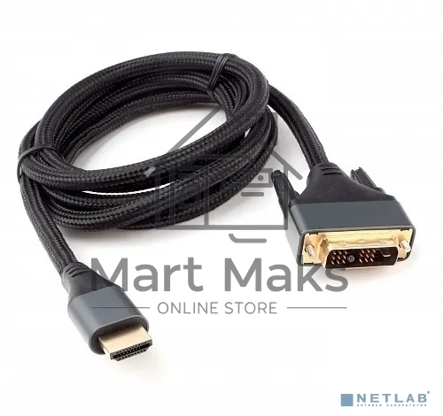 Кабель HDMI-DVI Cablexpert CC-HDMI-DVI-4K-6, 19M/19M, single link, 4K, медь, нейлоновая оплетка, метал.разъемы, 1.8м, черный, коробка