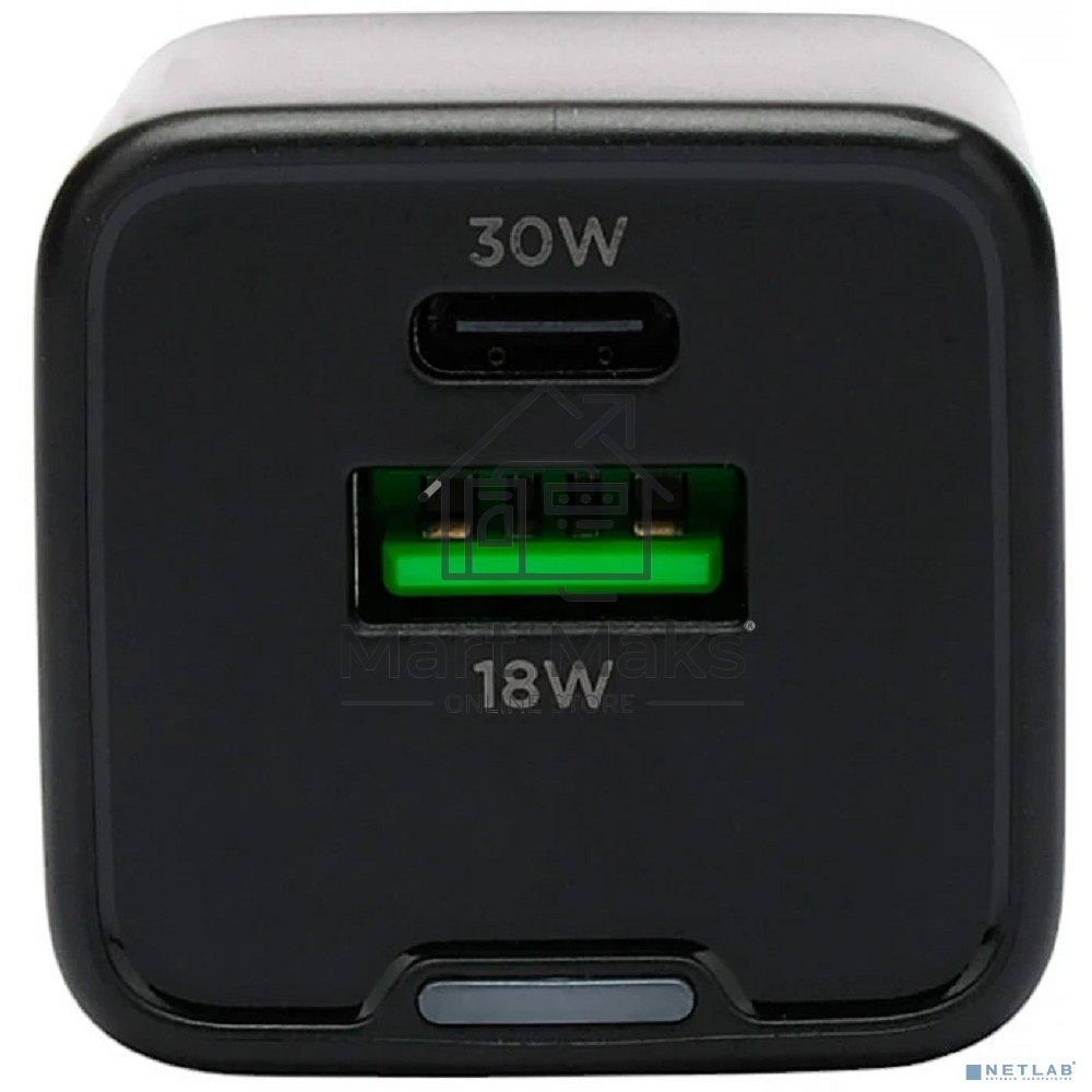 Зарядное устройство Cablexpert MP3A-PC-64, 30Вт GaN, 3А, QC4.0/PD, 1xUSB, 1xType-C, черный, пакет