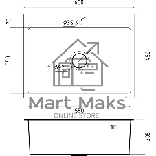 Кухонная мойка GRANFEST METAL 6045 PVD графит 1 чаша 550x350x205, монтаж: врезной, материал: нержавеющая сталь, графит