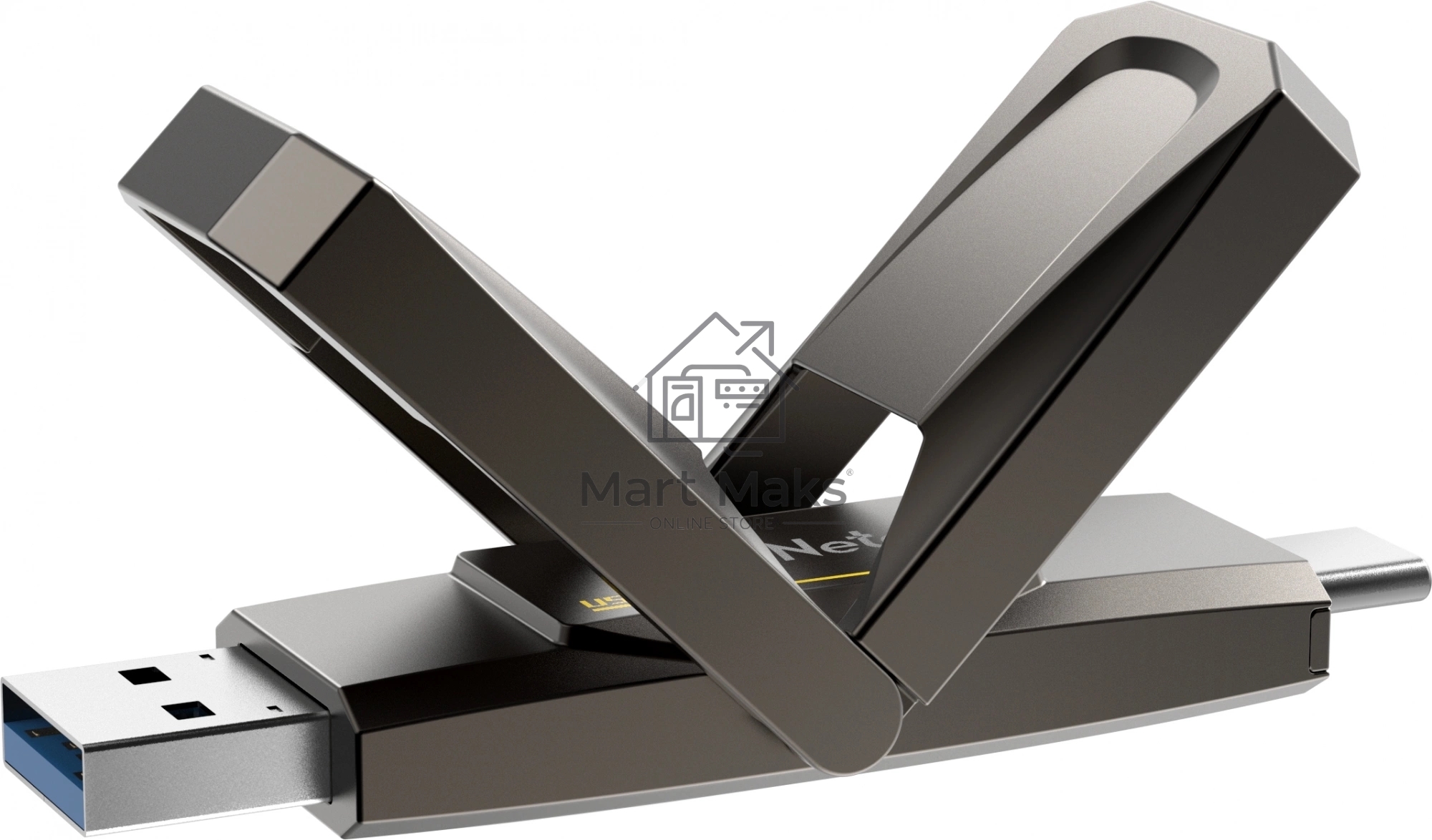 Флешка USB R/W Netac US5 256GB USB3.2+TypeC Solid State Flash Drive, up to 550MB/500MB/s