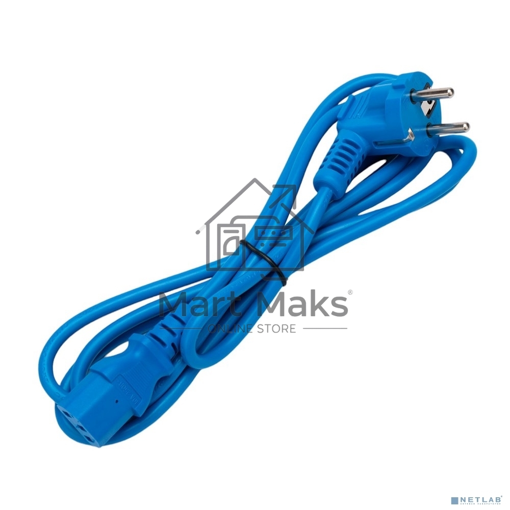 Кабель питания Cablexpert Россия PC-186-VDE-B-1.8M, Schuko-C13, 3x0.75мм2, 10A, с заземлением, медь, 1.8м, синий, пакет
