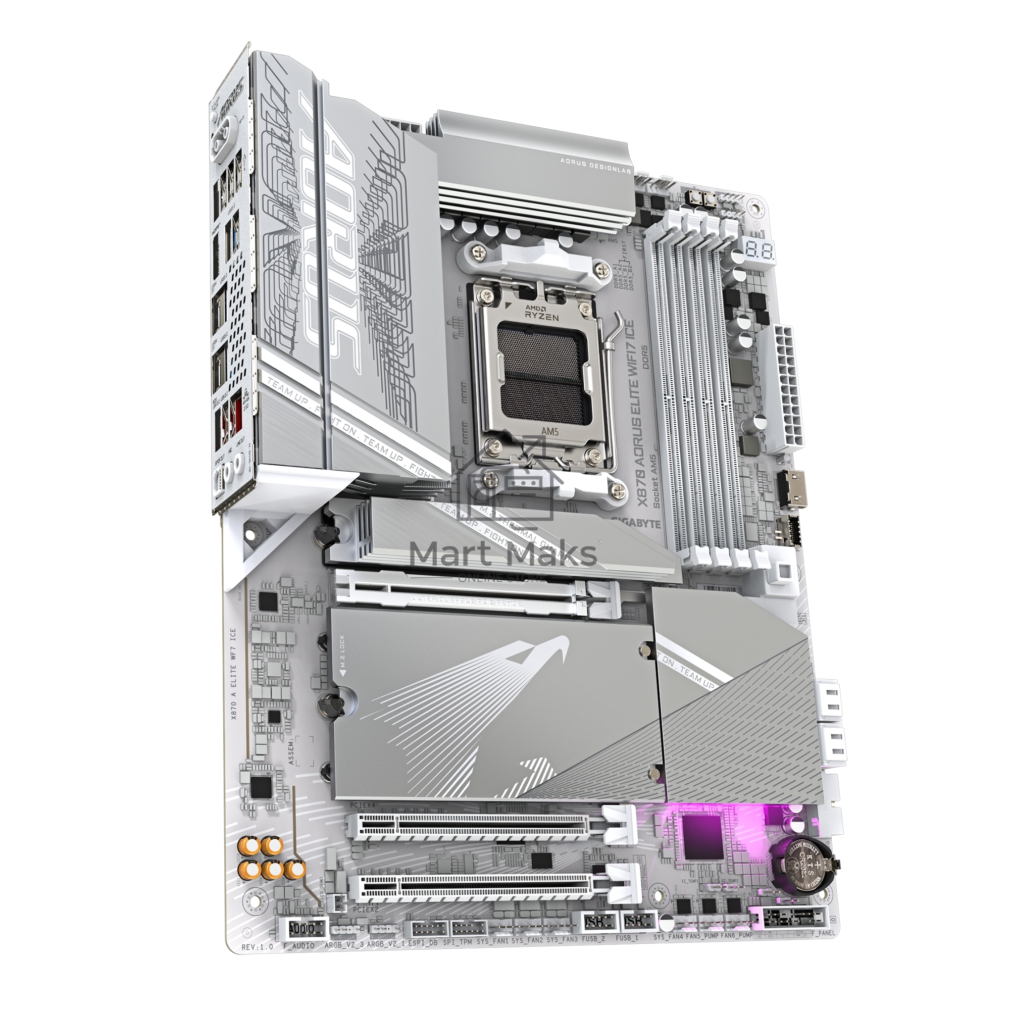 Материнская плата Gigabyte X870 AORUS ELITE WIFI7 ICE, AM5, AMD X870, 4xDDR5, 4xSATA, 4xM.2, 1xPCI-E 5.0 x16, 1xPCI-E 4.0 x4, 1xPCI-E 3.0 x2, 1xHDMI, 1x 2.5Gb LAN, 2xUSB-C 4.0, 2xUSB 3.2 Gen 2, 4xUSB 3.2 Gen 1, 4xUSB 2.0, 2x3.5 мм, 7.1, ATX