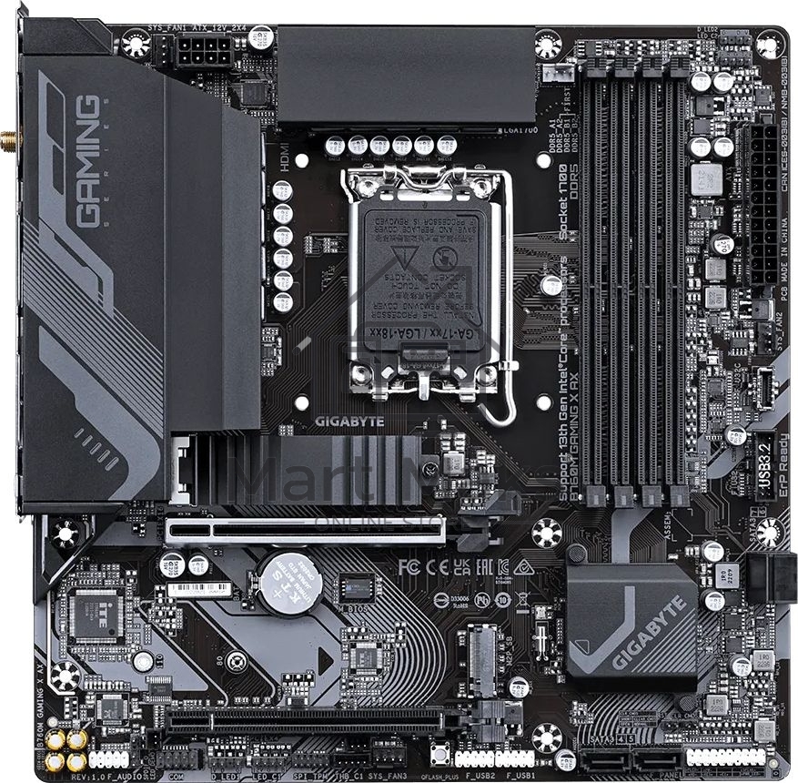 Материнская плата Gigabyte B760M GAMING X AX, LGA 1700, Intel B760, 4xDDR5, 4xSATA, 2xM.2, 1xPCIe 4.0 x16, 1xPCIe 3.0 x16, 1xHDMI, 1xDP, 1x 2.5Gb LAN, 5xUSB-A 2.0, 3xUSB-A 3.2 Gen 1, 3x3.5 мм, 7.1, mATX