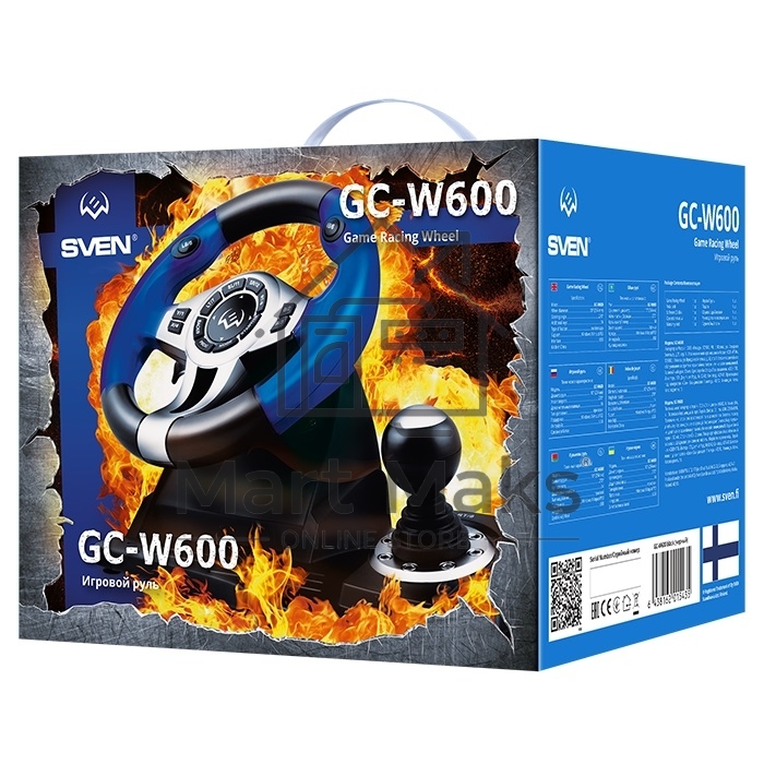 Руль черный Sven GC-W600 (виброотдача, педали, джойстик, 12 кн., USB)