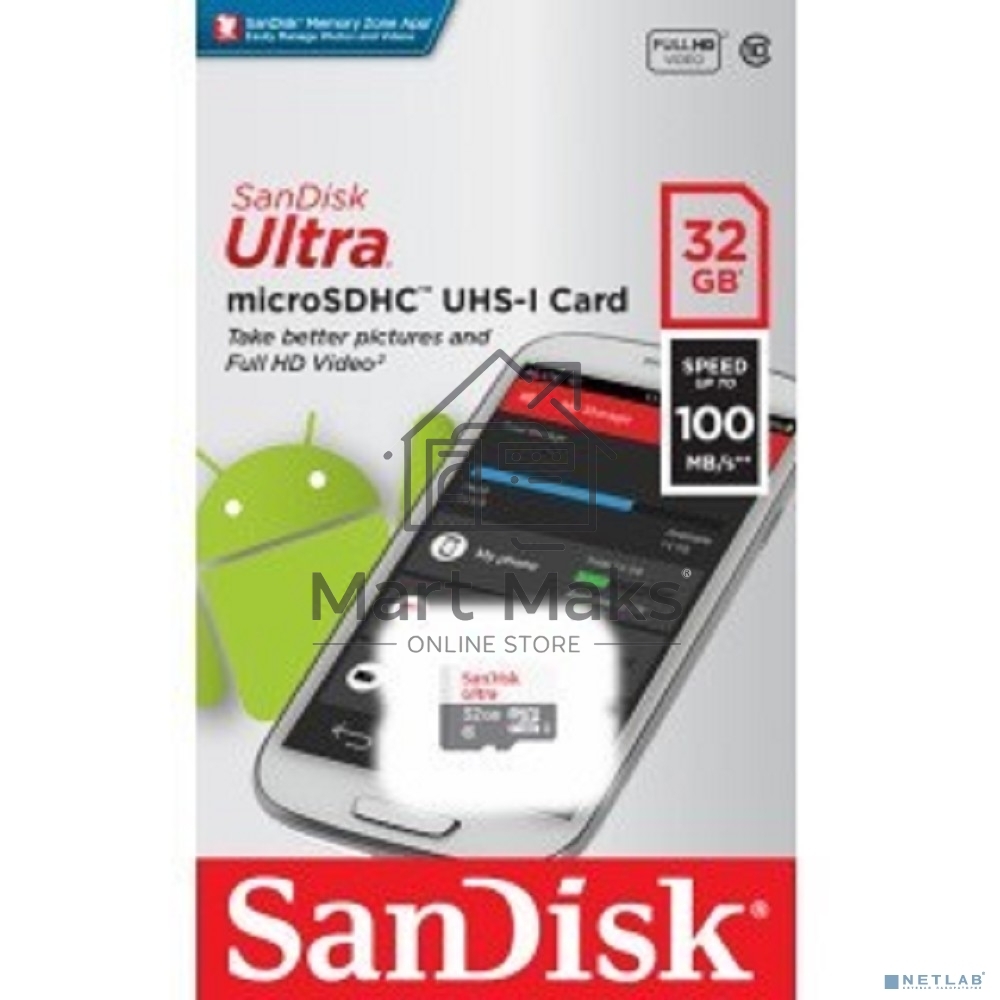 Флеш карта microSD 32GB SanDisk microSDHC Class 10 Ultra UHS-I 100MB/s